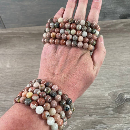 8mm Round Gemstone Beaded Bracelets – Assorted Crystals Bulk: Pink Lepidolite