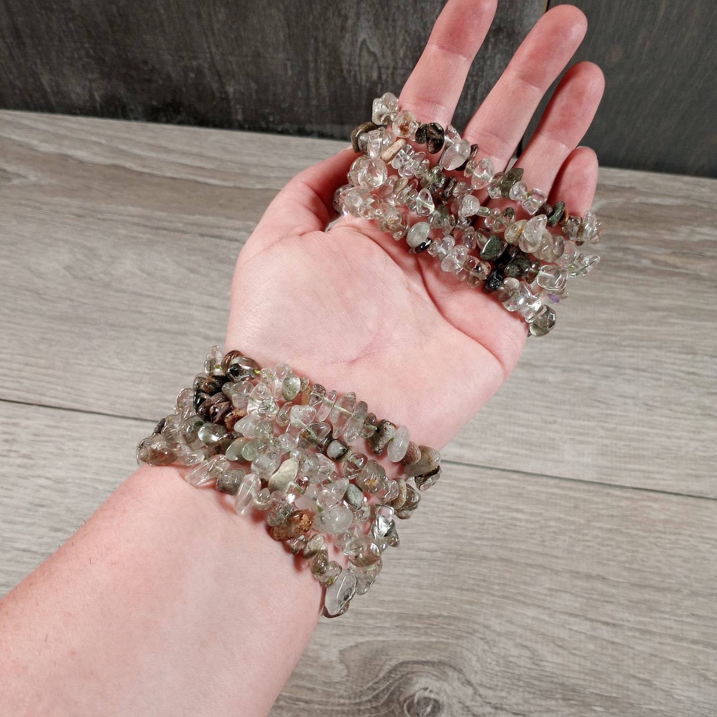 Gemstone Chip Bracelets – Premium Stones Crystal Jewelry: Morganite with Beryl (aquamarine)