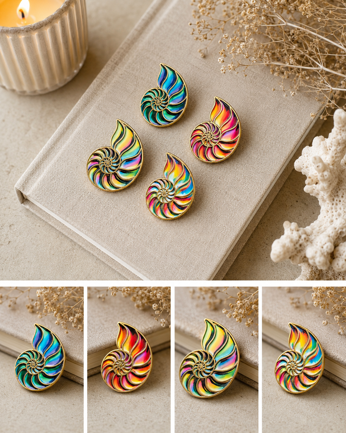Ocean Spectrum — Nautilus Shell Assorted Pin 1Dz