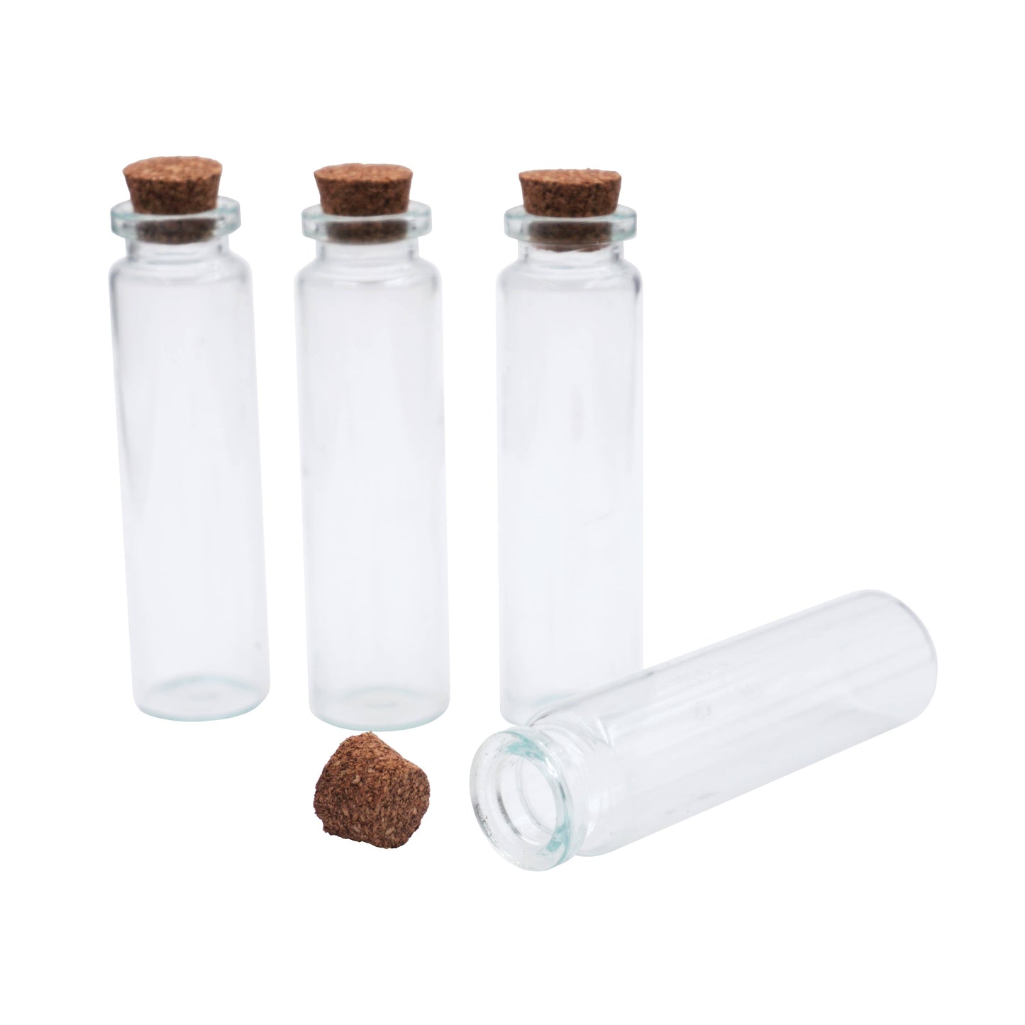 Small Glass Bottle w/ Cork Cap: BO-008 2cm x 4.5-7.5cm (4-ct)