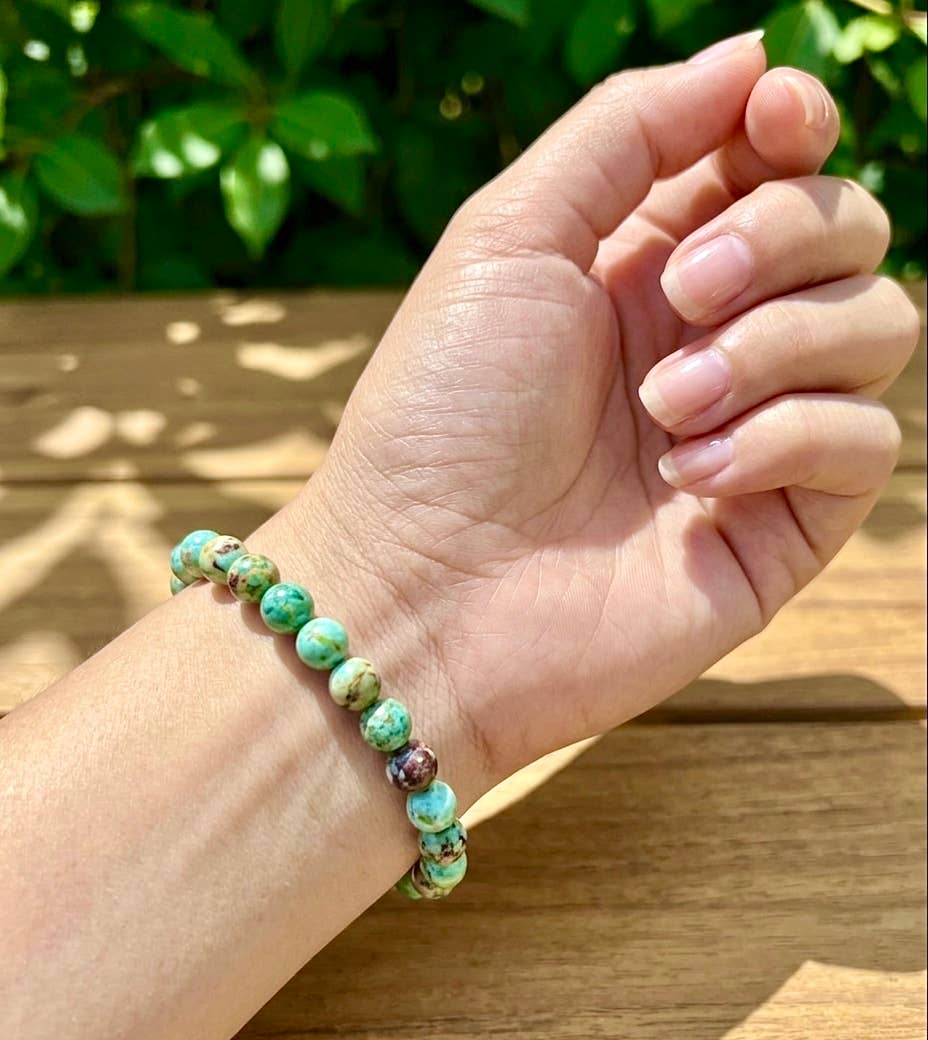 8mm Natural Turquoise Crystal Healing Stretch Bracelet 7.5"