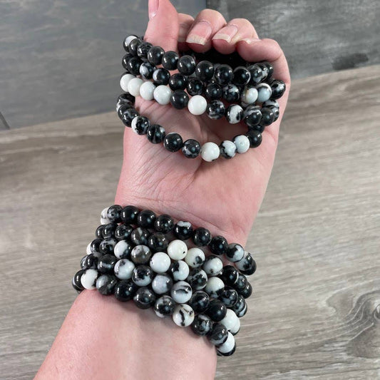 8mm Round Gemstone Beaded Bracelets – Assorted Crystals Bulk: Zebra Stone