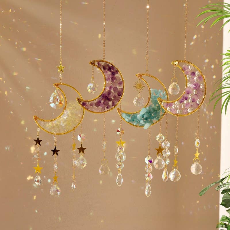 Colorful Stone Moon Crystal Home Hangings DP25A922: Black