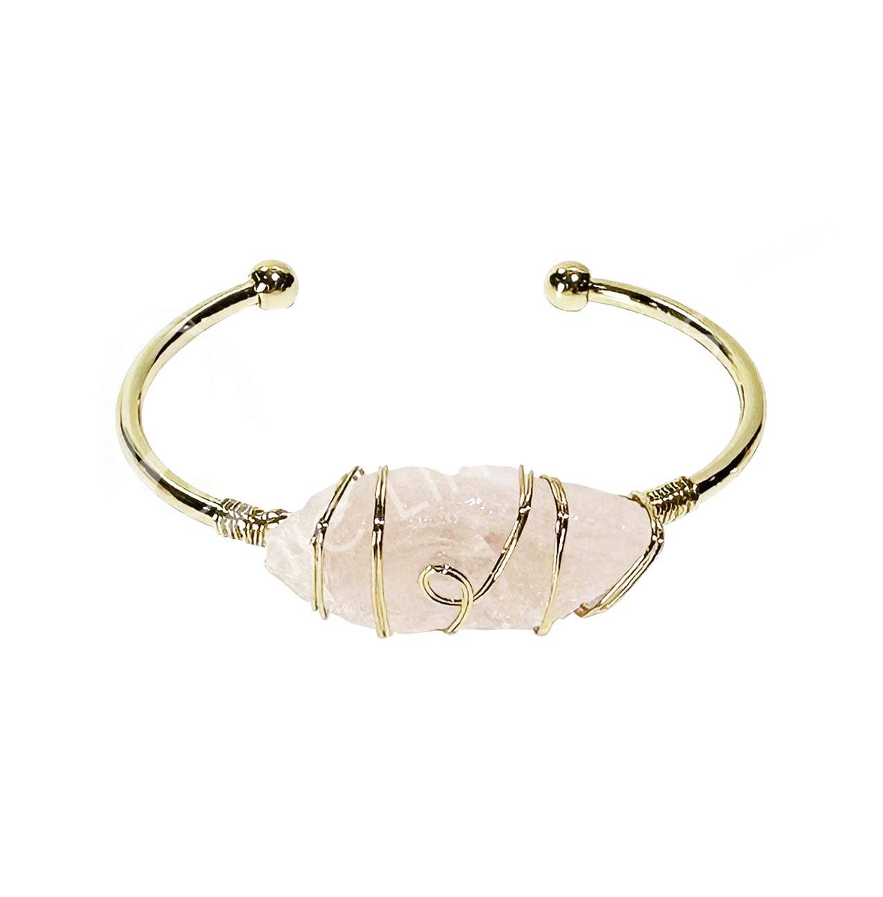 (PC)BRACELET - BRASS ADJUSTABLE WIRE WRAP ROSE QUARTZ 2.5-2.