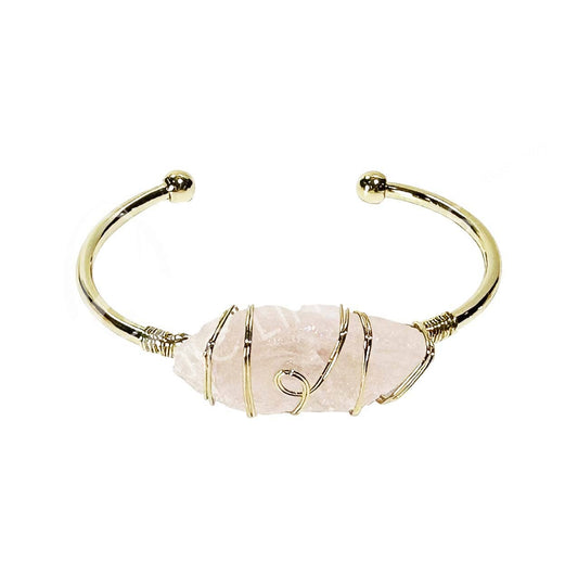 (PC)BRACELET - BRASS ADJUSTABLE WIRE WRAP ROSE QUARTZ 2.5-2.
