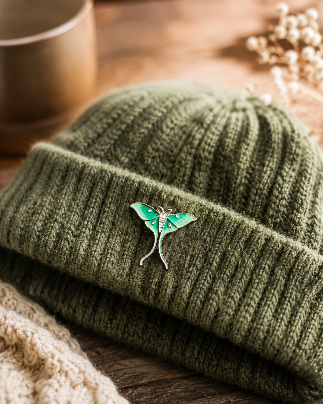 Silver Luna moth Moonwing Pin
