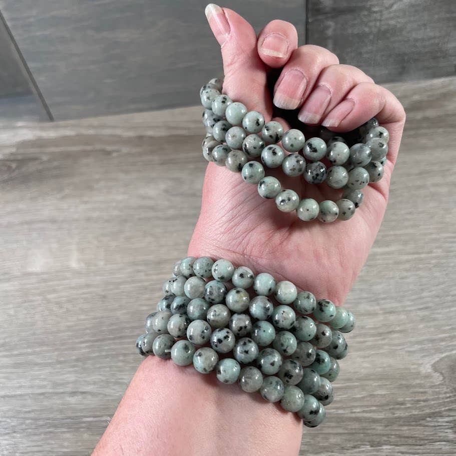 8mm Round Gemstone Beaded Bracelets – Assorted Crystals Bulk: Zebra Stone