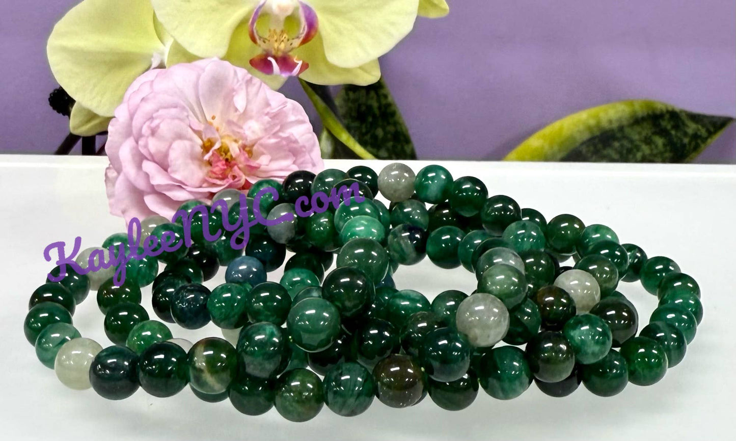 8mm Natural Green Lepidolite Crystal Stretch Bracelet 7.5"