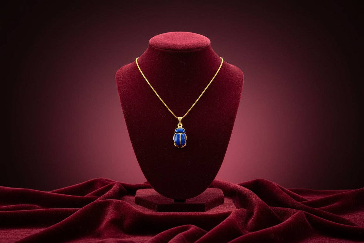 Gold Egyptian Scarab Lapis Lazuli Necklace, Handmade Talisman Divine Pendant: Pendant Only