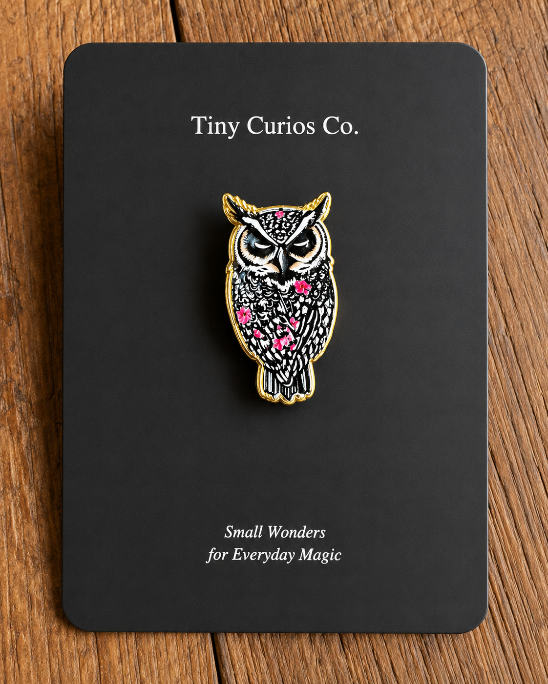 Midnight Bloom Folk Owl Pin