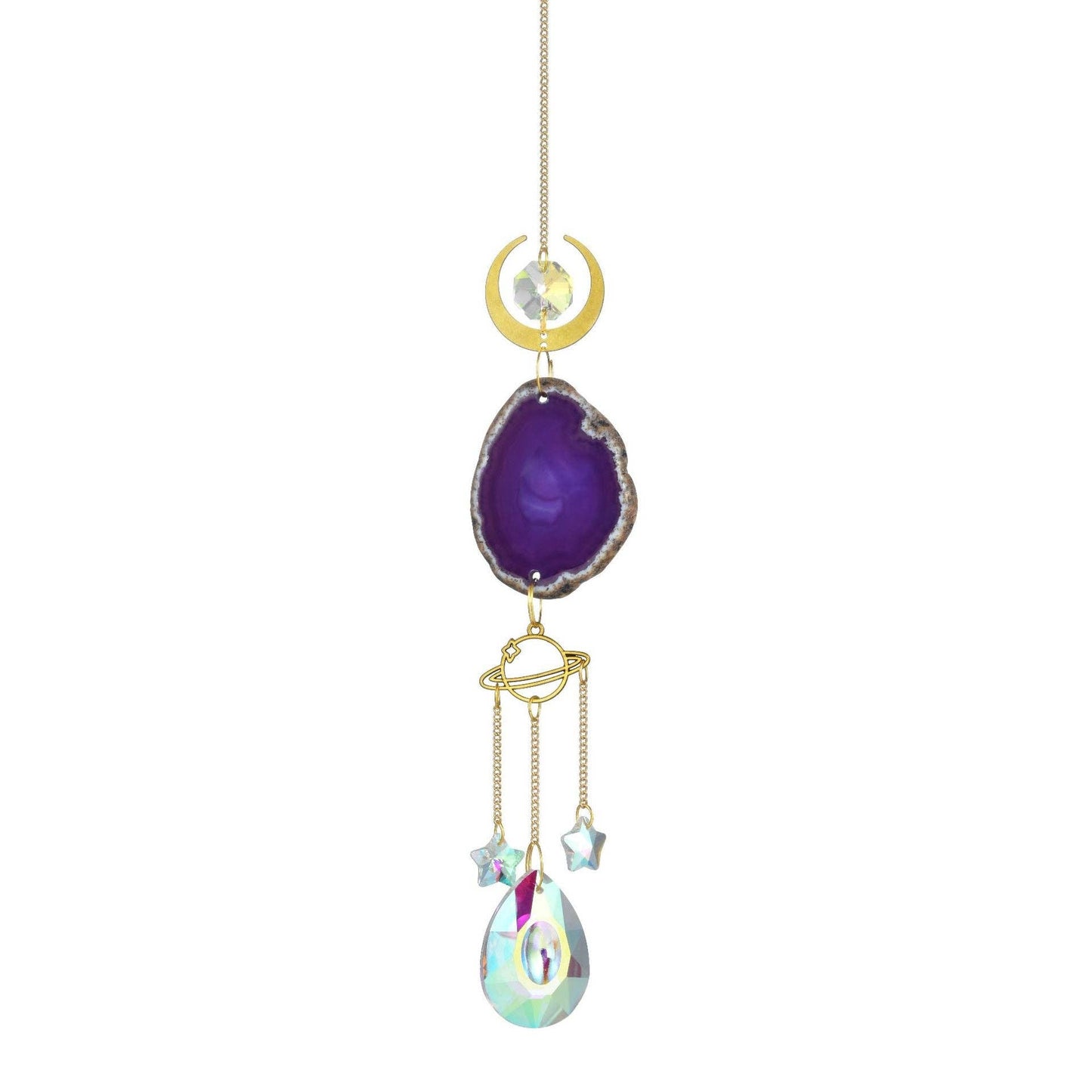 Colorful Agate Sun Moon Crystal Suncatcher DP25D687: Blue