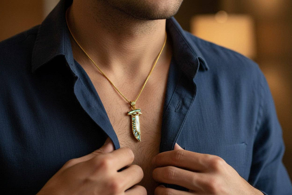 Gold Eye of Horus Necklace, Mother of Pearl Egyptian Pendant: Pendant Only