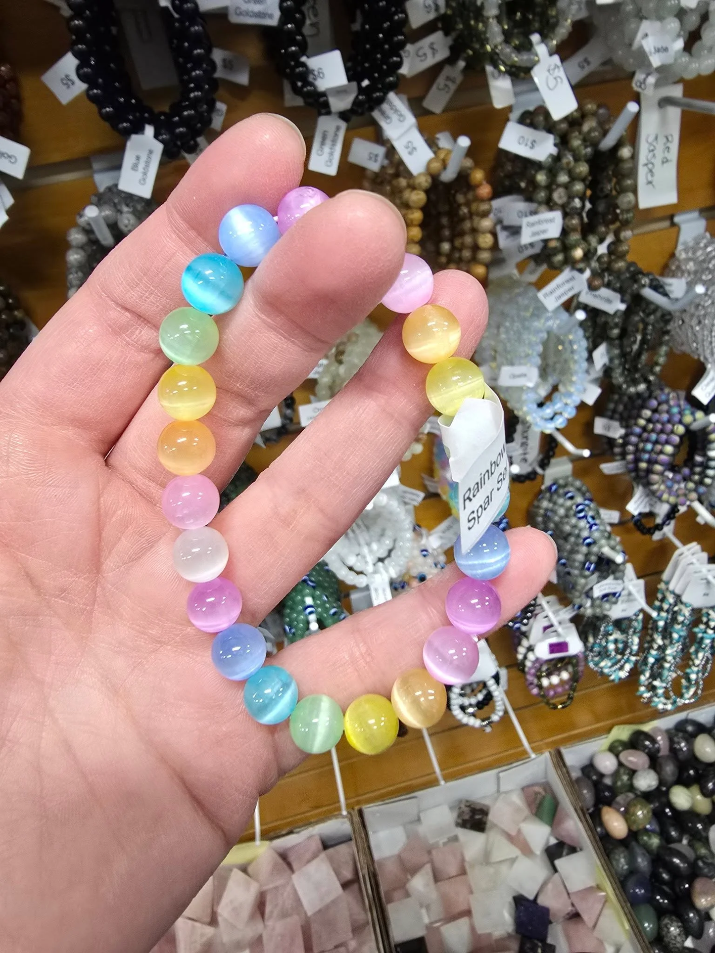 Satin Spar Selenite - Rainbow - 8MM Bracelet