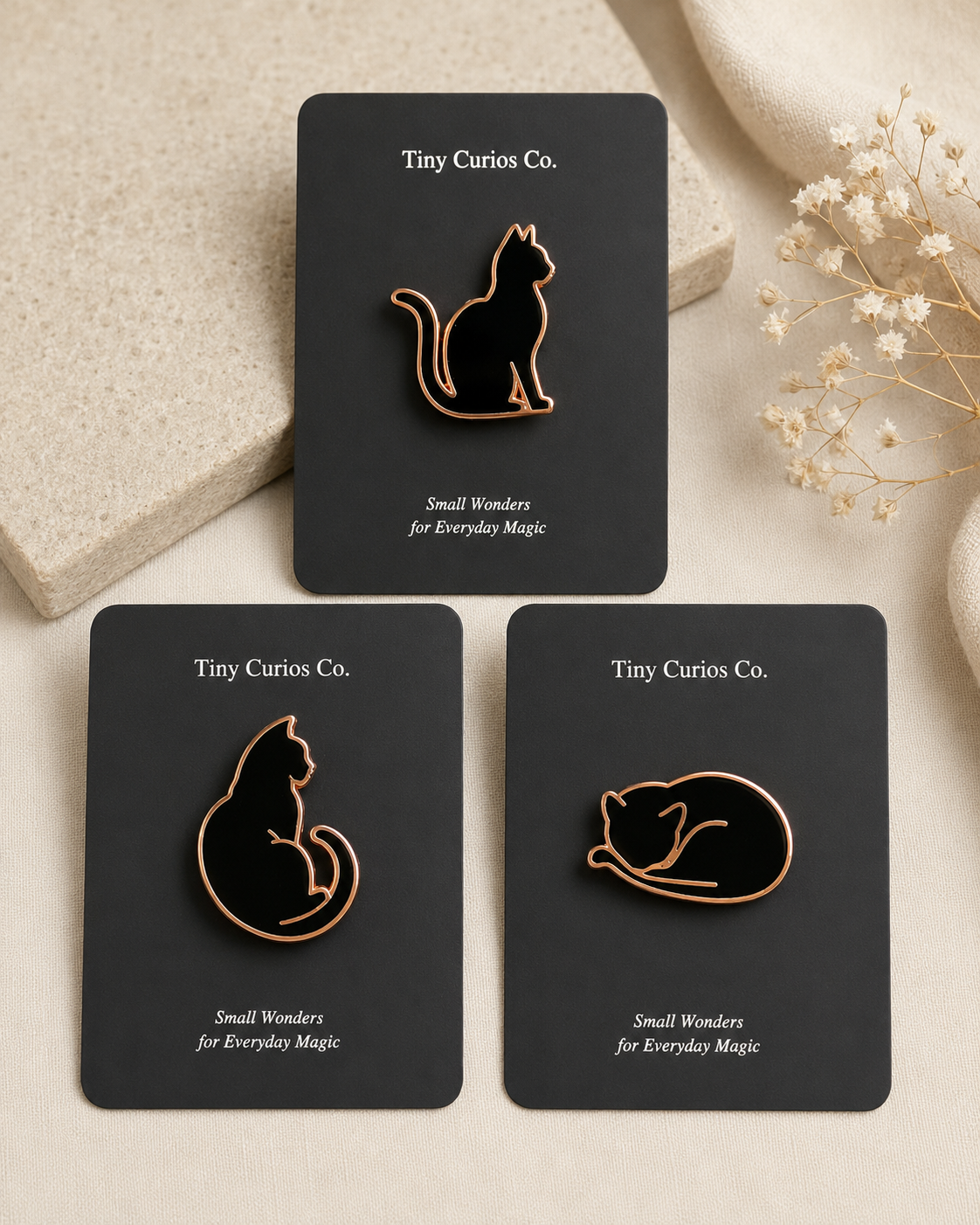 Feline Forms — Black Cat Silhouette Pins