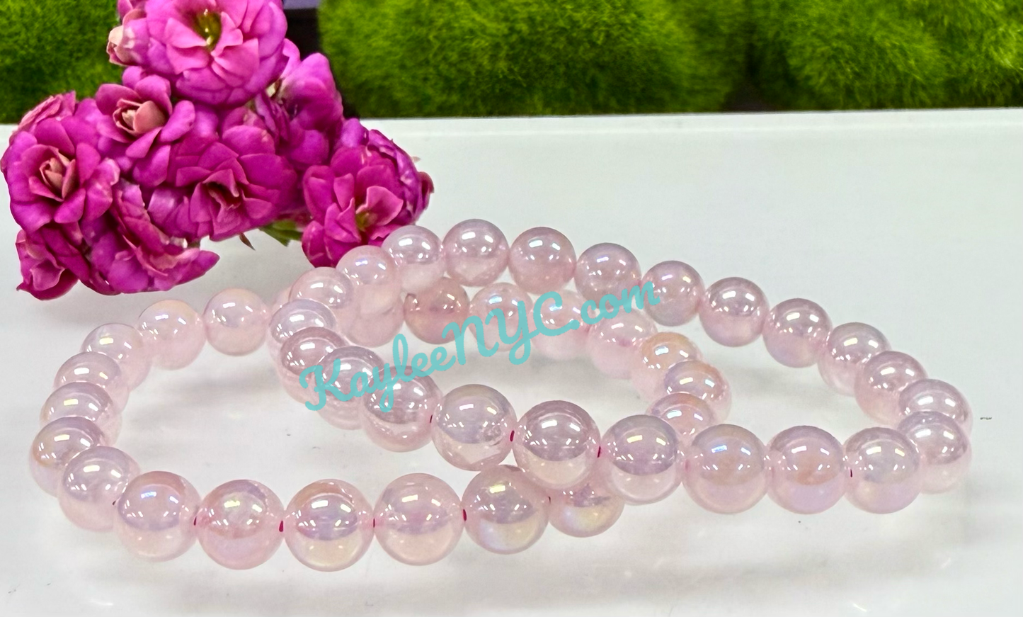 8mm Aura Rose Quartz Crystal Healing Stretch Bracelet 7.5"