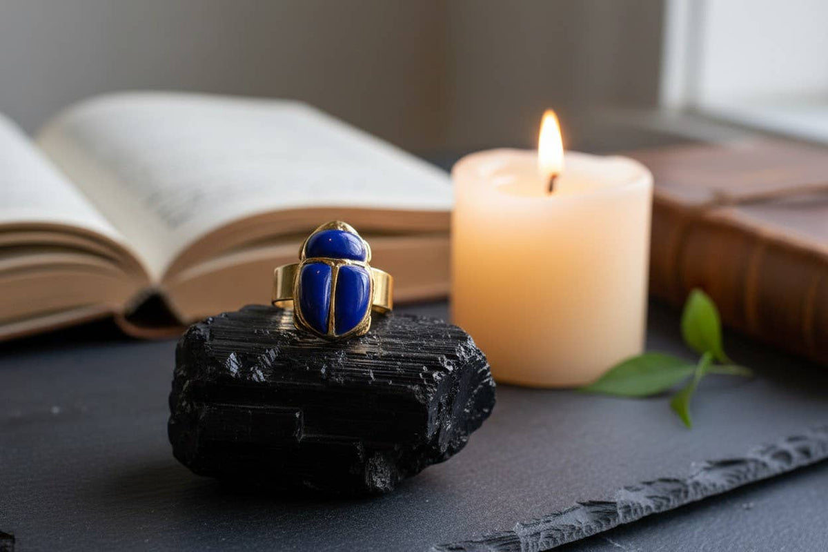 Gold Lapis Lazuli Scarab Ring, Ancient Egyptian Scarab