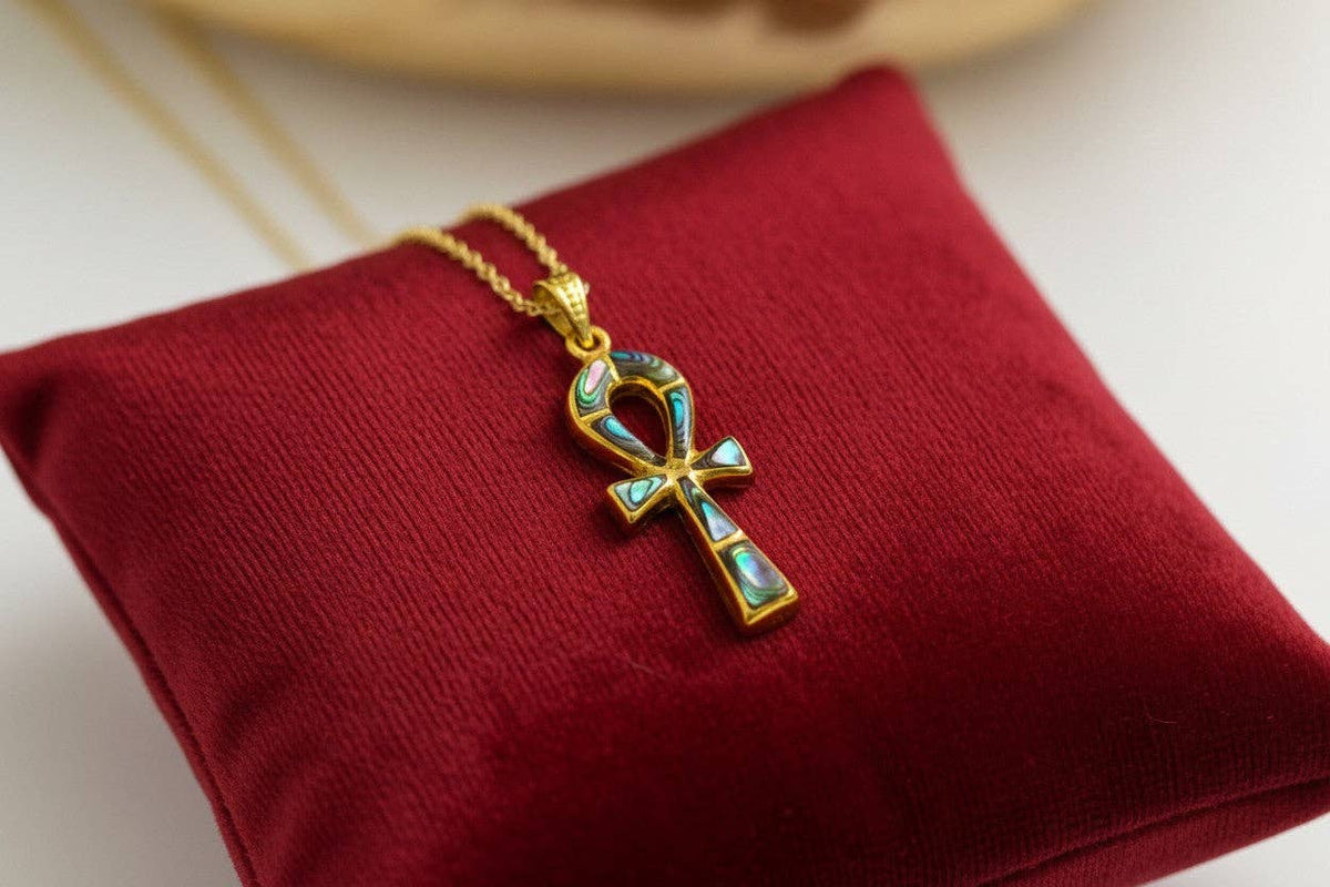 Gold Key of Life Pendant, Egyptian Abalone Ankh Necklace: Pendant Only