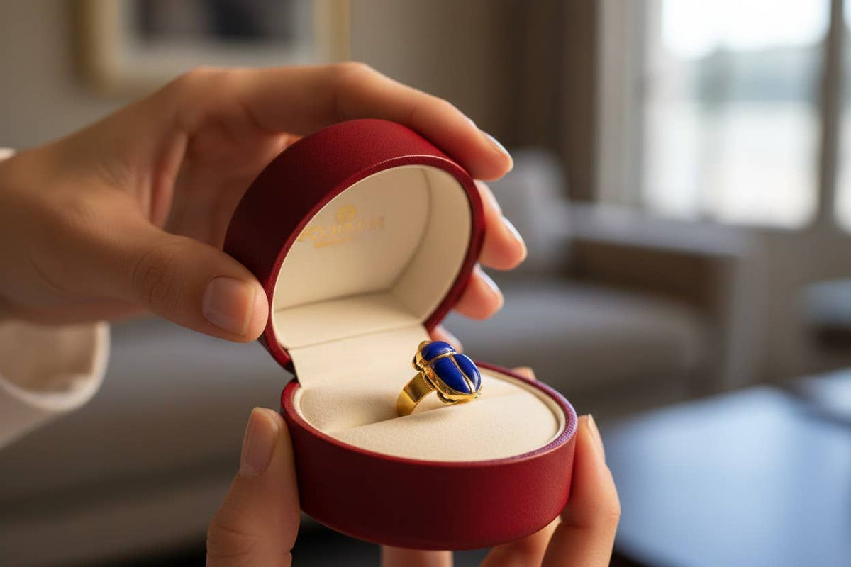 Gold Lapis Lazuli Scarab Ring, Ancient Egyptian Scarab