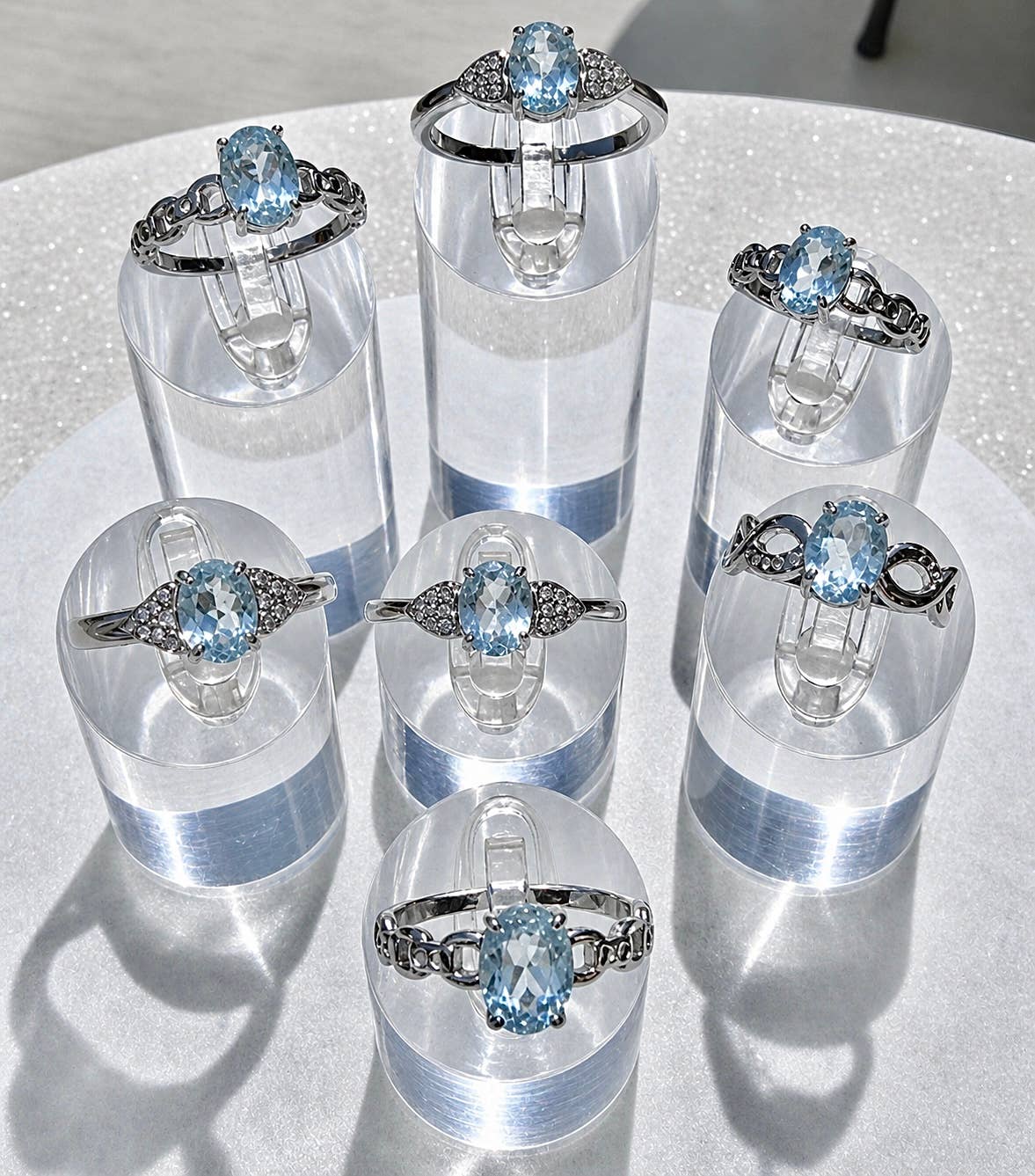 Faceted Natural Blue Topaz Stainless Steel Rings 7x9mm