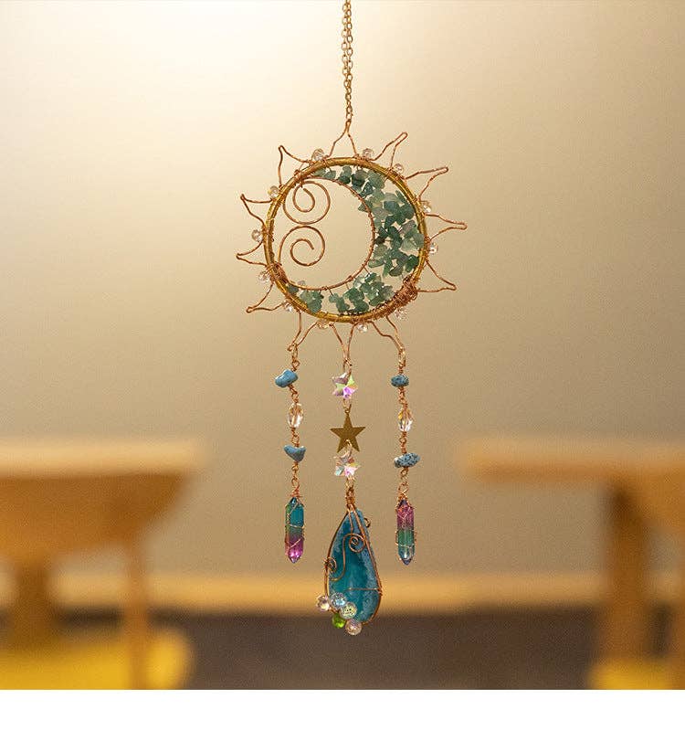 Unique Sun Shaped Natural Stone Sun Catcher 8ZA7HLS09: Green