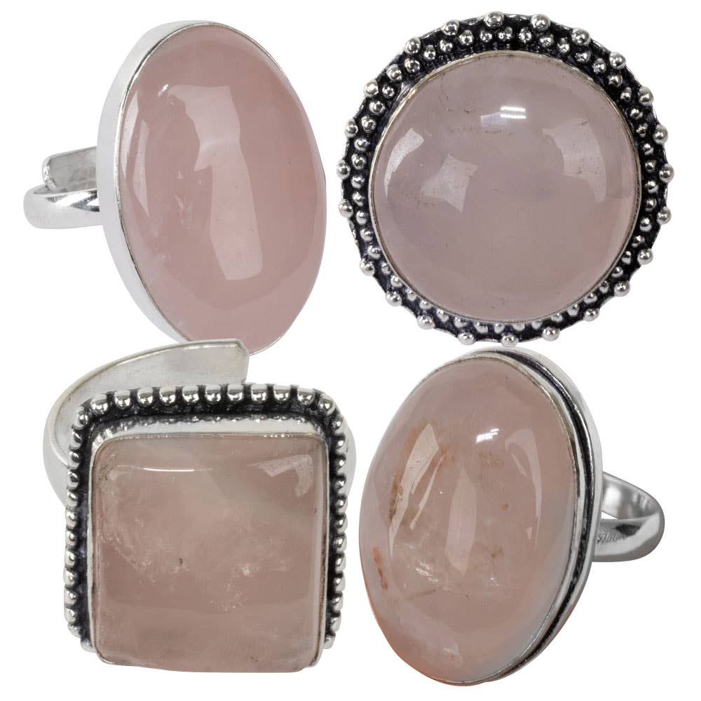 Rose Quartz Adjustable Brass Ring