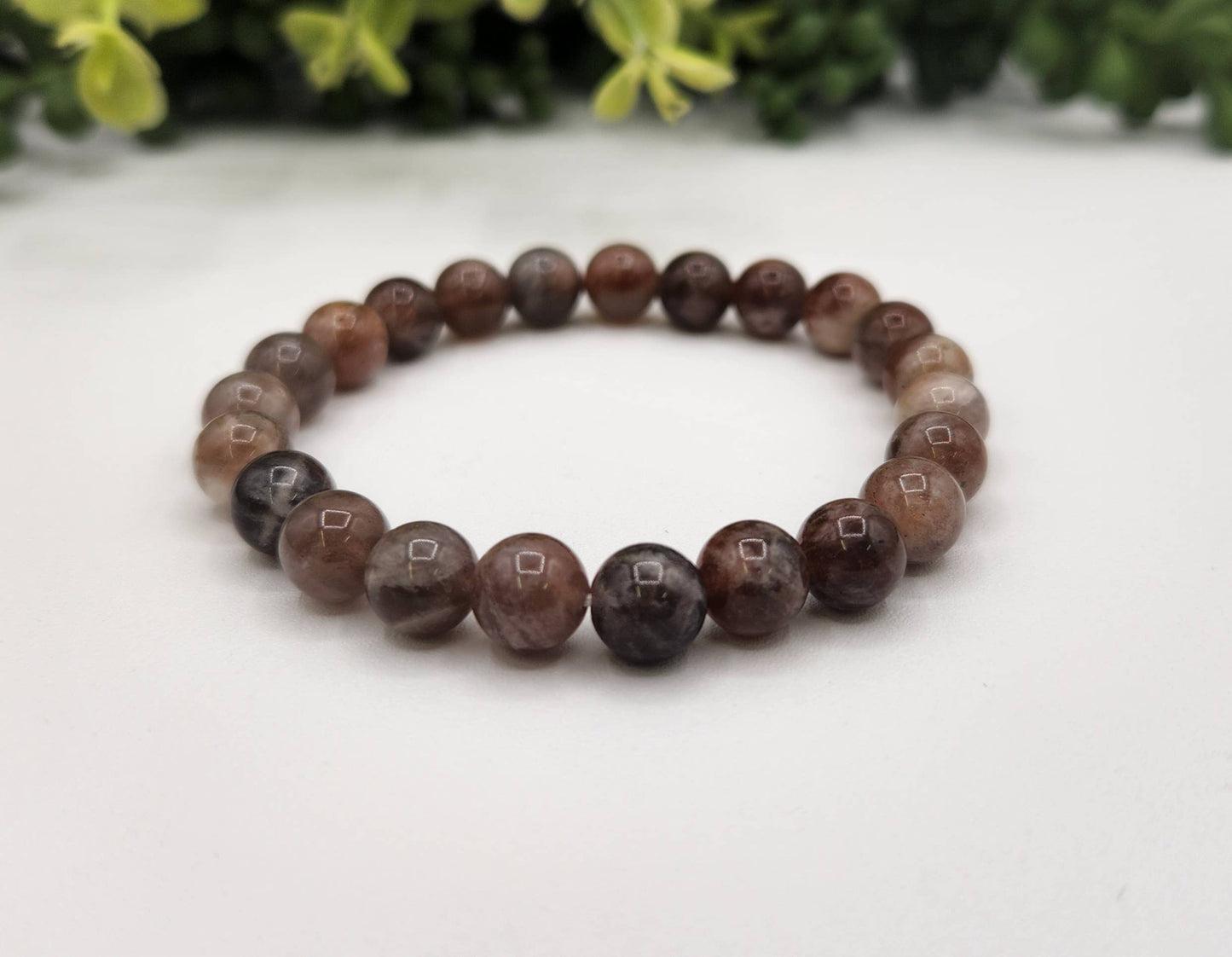 Black Moonstone 8mm Stretchable Gemstone Bracelet-7.5"L