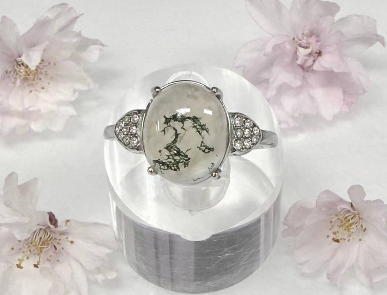Natural Moss Agate Stainless Steel Rings 10x12mm