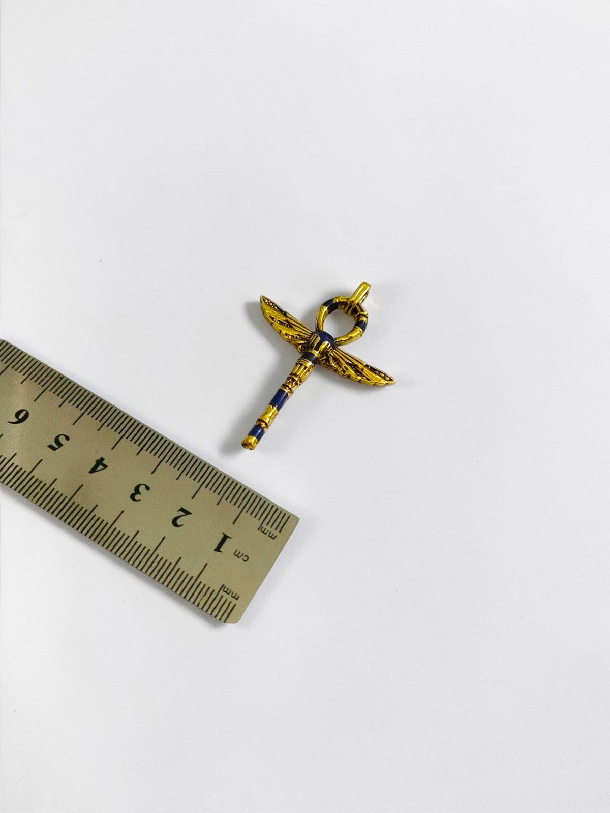 Gold Winged Ankh Pendant Necklace, Egyptian Key of Life Talisman: Pendant Only