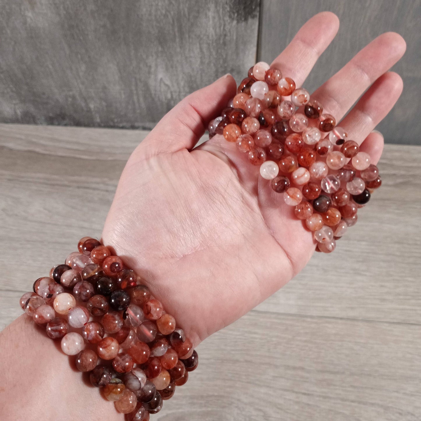 8mm Round Gemstone Beaded Bracelets – Assorted Crystals Bulk: Pink Tourmaline in Quartz