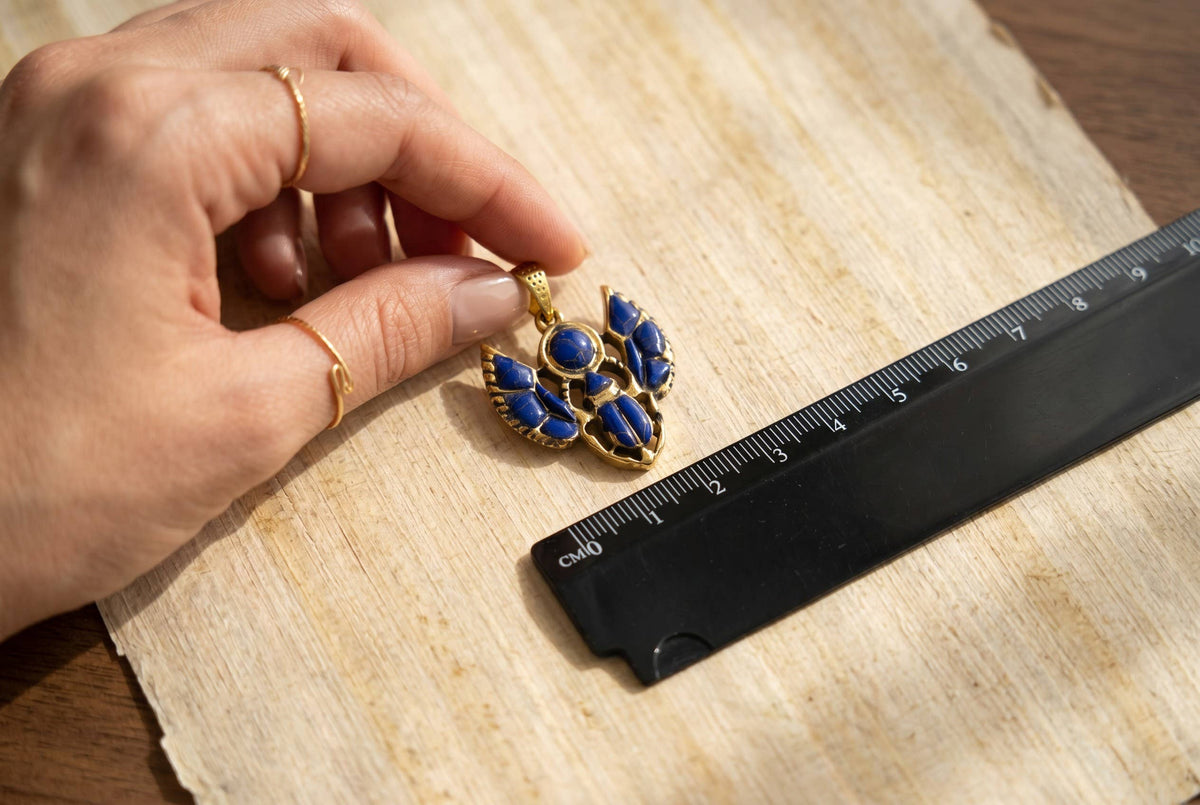 Gold Scarab Lapis Lazuli Pendant Necklace, Egyptian Revival : Pendant Only