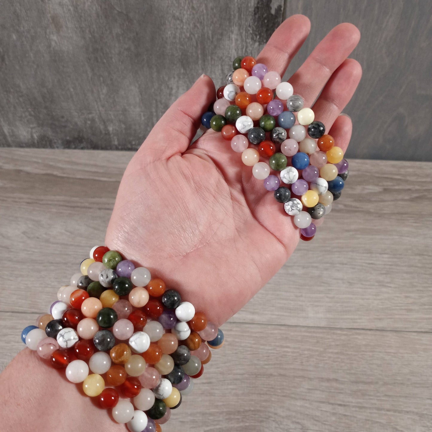 8mm Round Gemstone Beaded Bracelets – Assorted Crystals Bulk: Red Jasper B