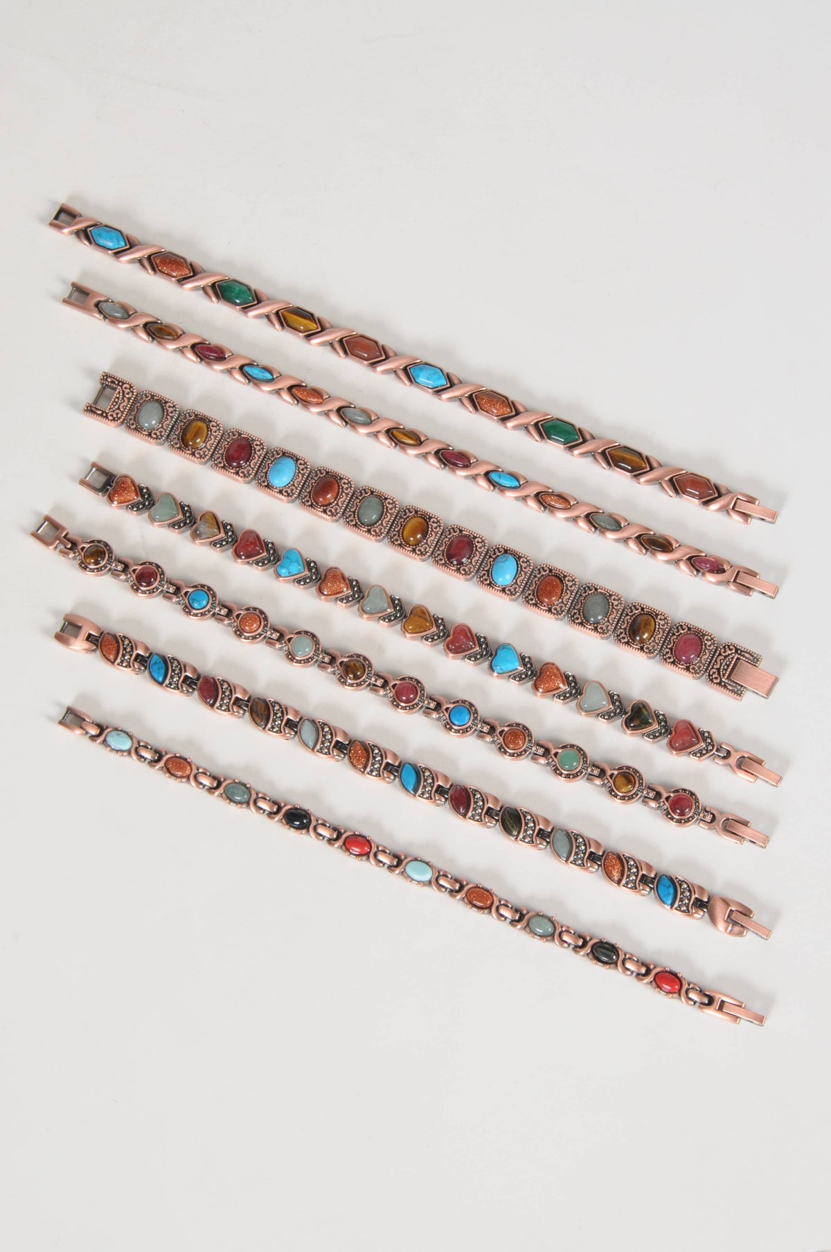 6188-33 Magnetic Gemstone Coppertone Link Bracelet 7.5"