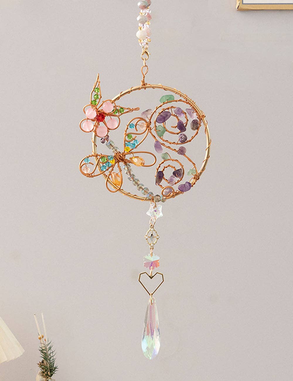 Dragonfly Wrapped Hanging Crystal Prism Sun Catcher 8ZA7HLS13: Gold