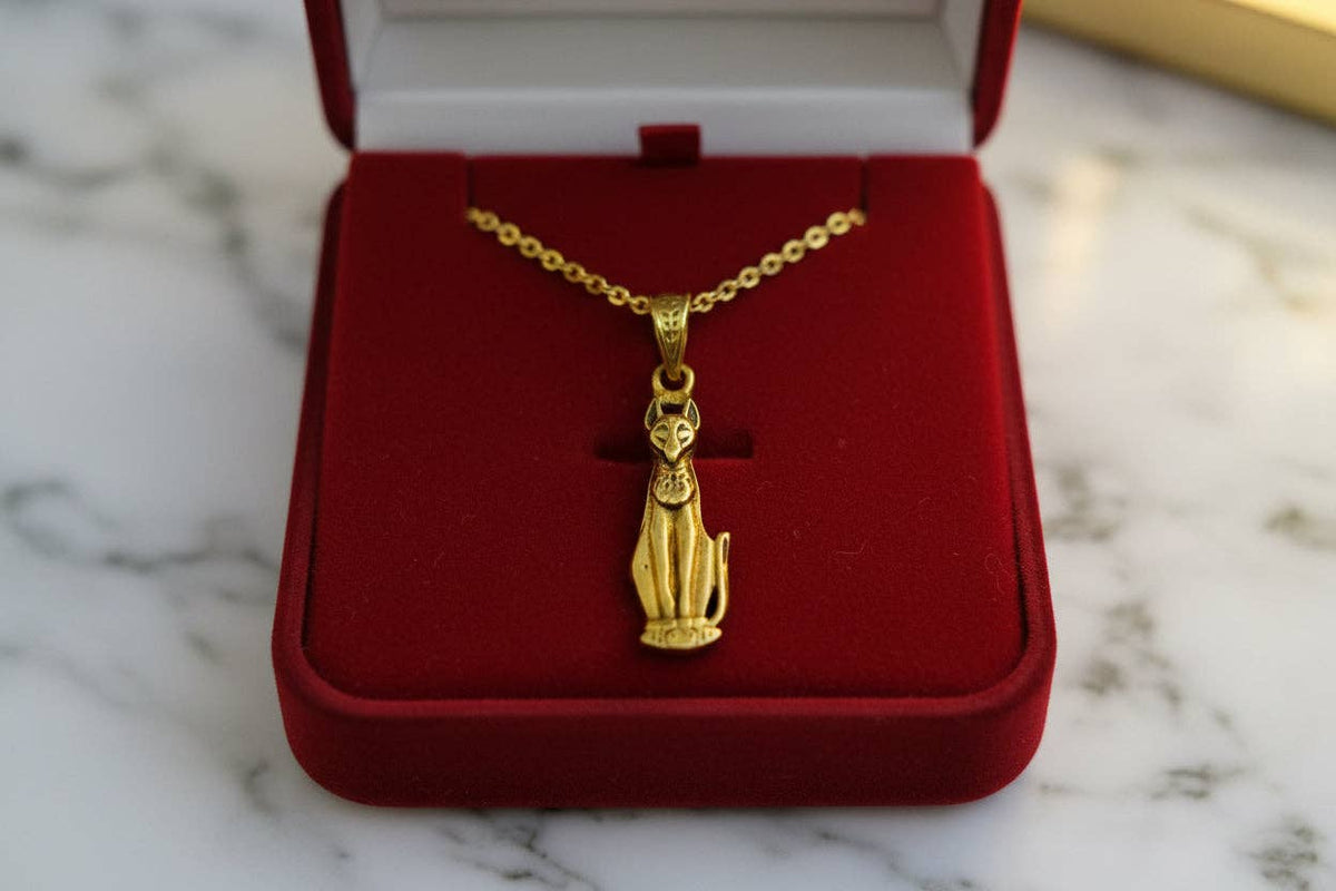 Gold Goddess Bastet Cat Pendant Necklace, Egyptian Revival Jewelry: Pendant Only