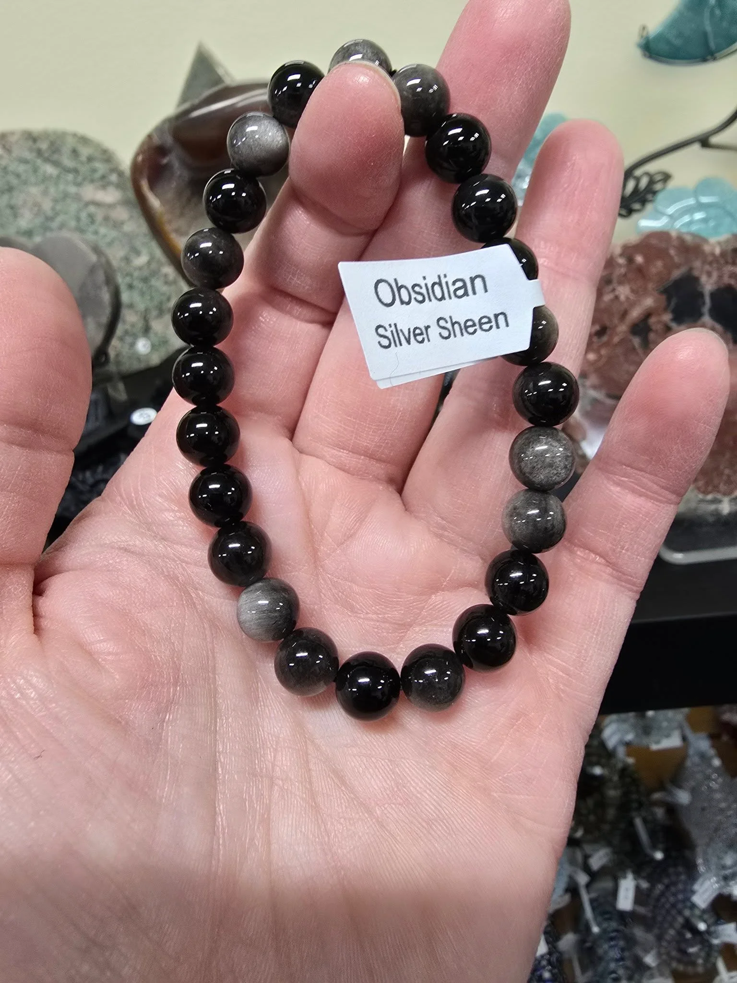 Obsidian - Silver Sheen - 8MM Bracelet