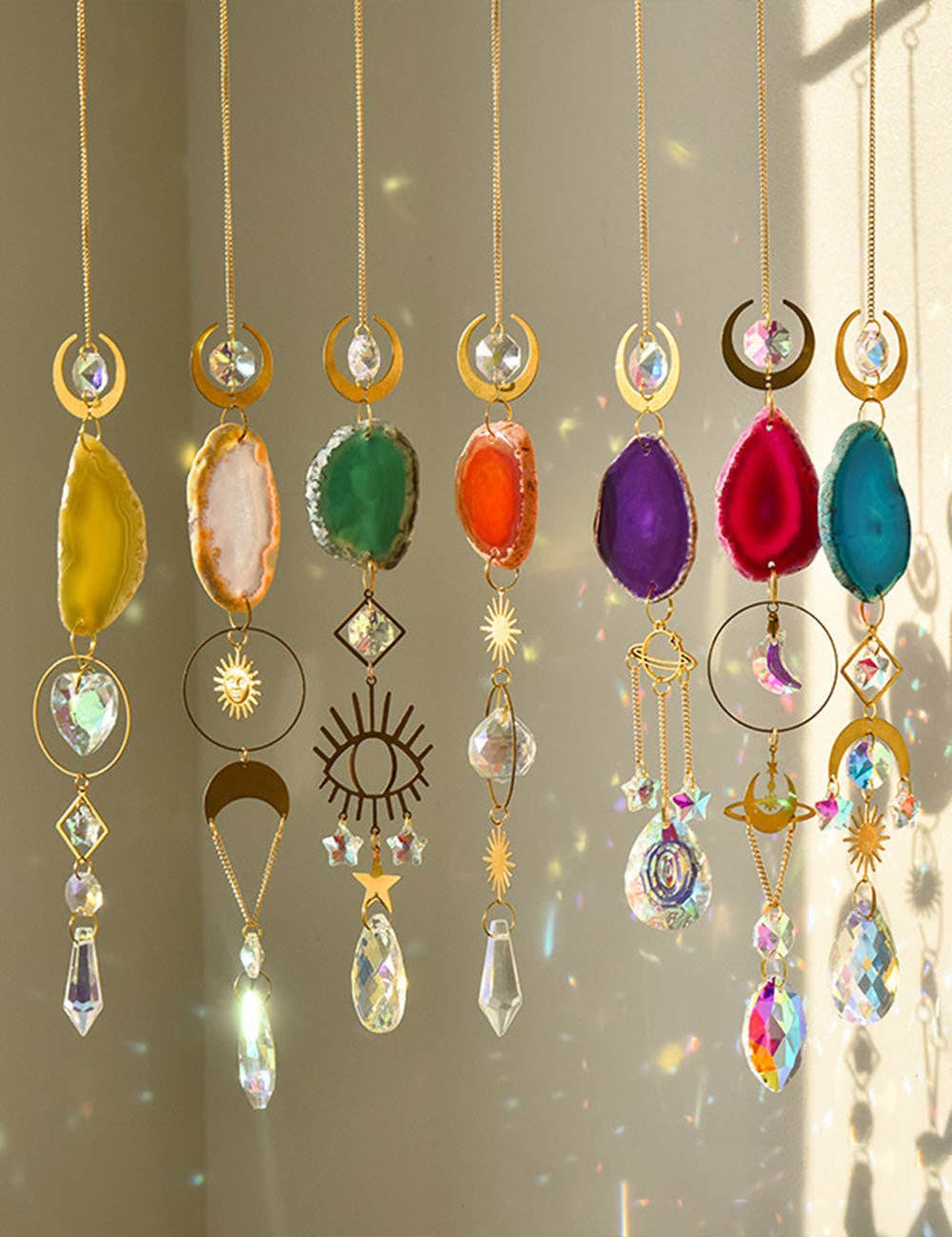 Colorful Agate Sun Moon Crystal Suncatcher DP25D687: Blue