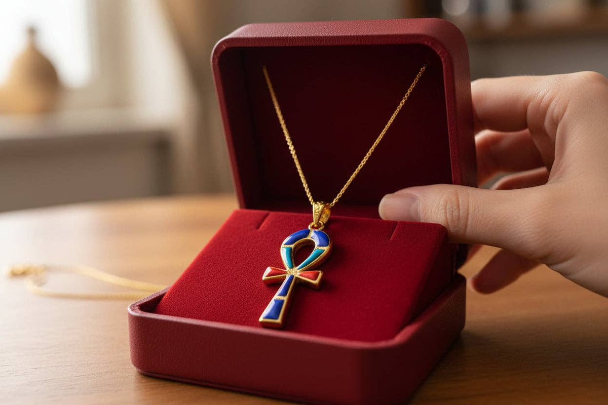 Gold Key Of Life Ankh Pendant Necklace, Lapis Lazuli, Turquoise & Coral Egyptian Jewelry: Pendant Only