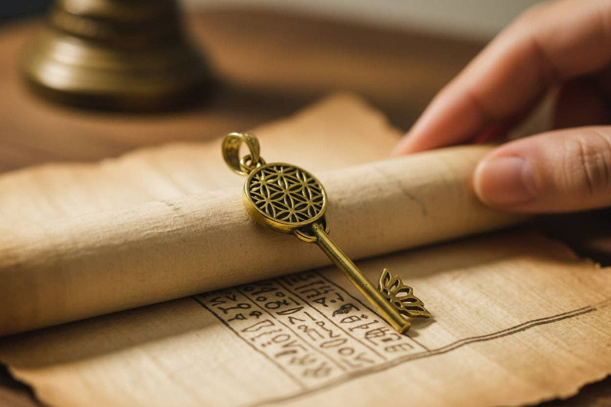 Gold Flower of Life Key Pendant, Egyptian Talisman Necklace: Pendant Only