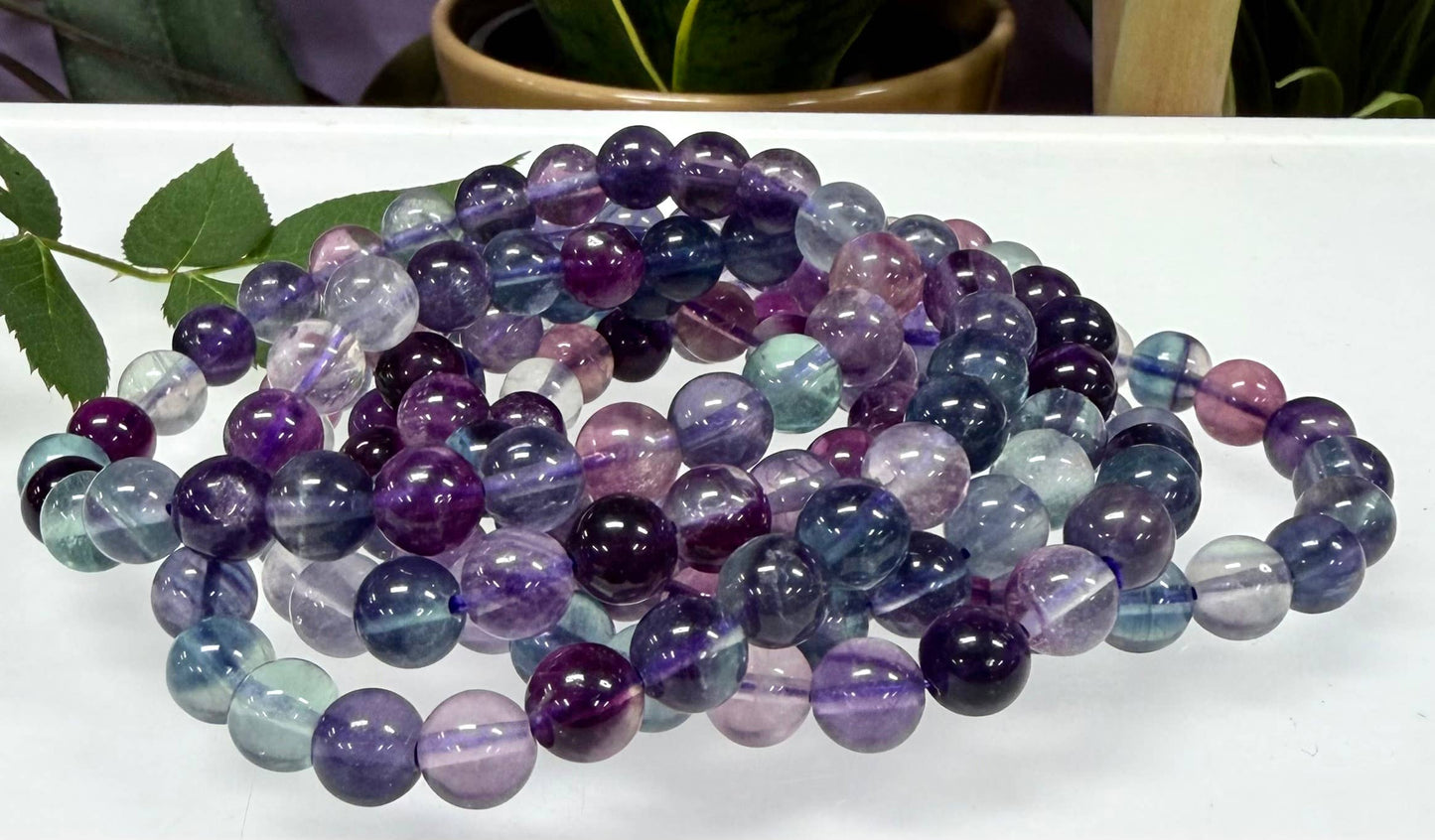 Natural Rainbow Fluorite 8mm Crystal Stretch Bracelet 7.5"