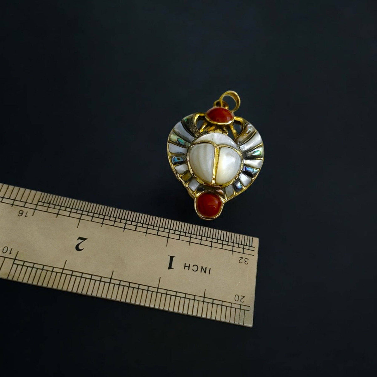 Gold Royal Scarab Pendant Necklace, Mother of Pearl Egyptian Revival Jewelry: Pendant Only