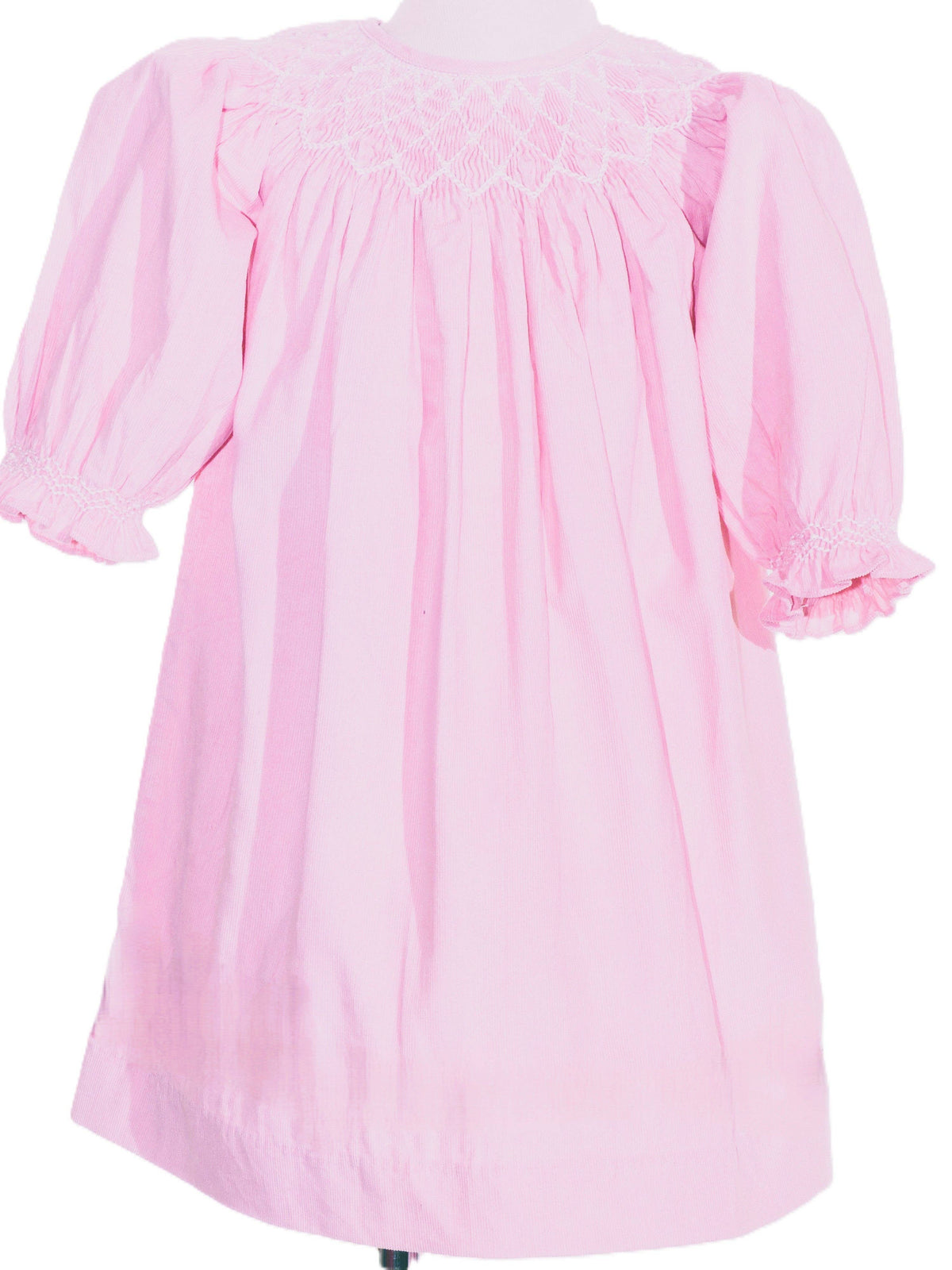 Pink Geometric Smocked Embroidered With Roses Long Sleeve Dress: 6 months