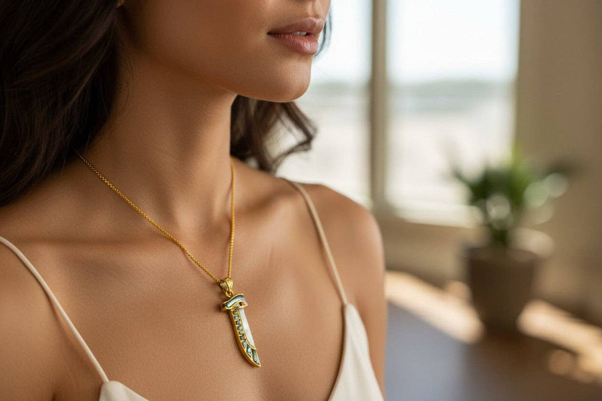 Gold Eye of Horus Necklace, Mother of Pearl Egyptian Pendant: Pendant Only