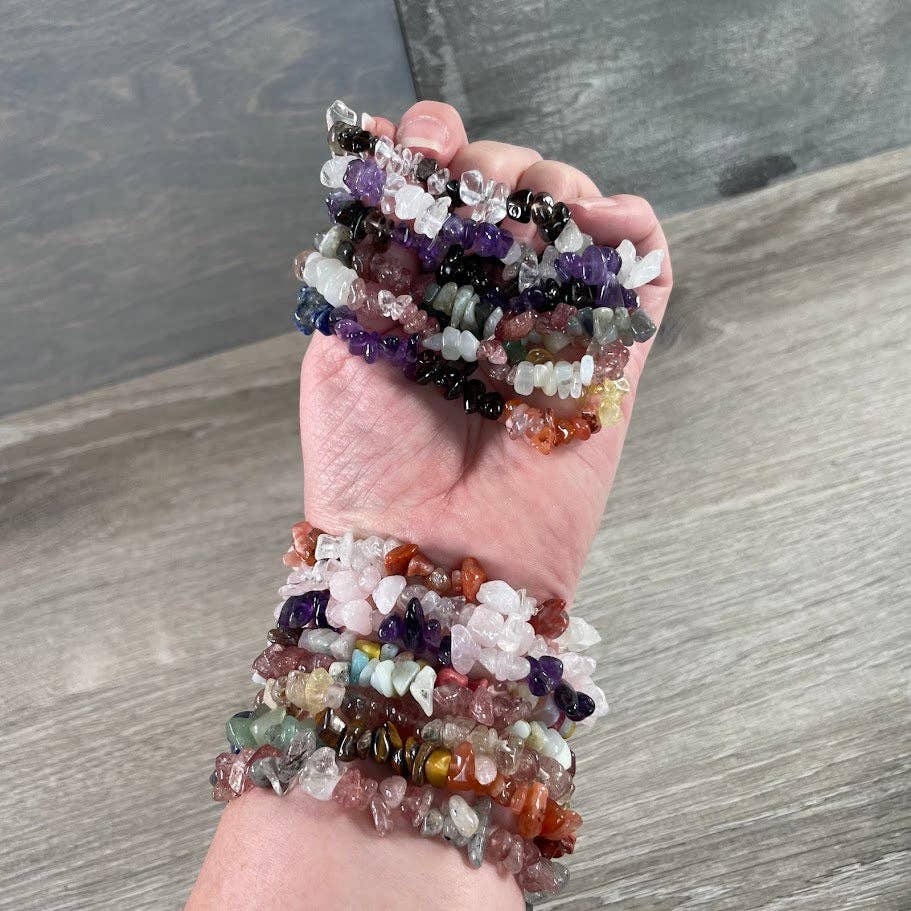 Multi-Stone Gemstone Chip Bracelets –  Wholesale Crystals: Chakra red jasper orange aventurine tiger eye aventurine lapis lazuli amethyst quartz