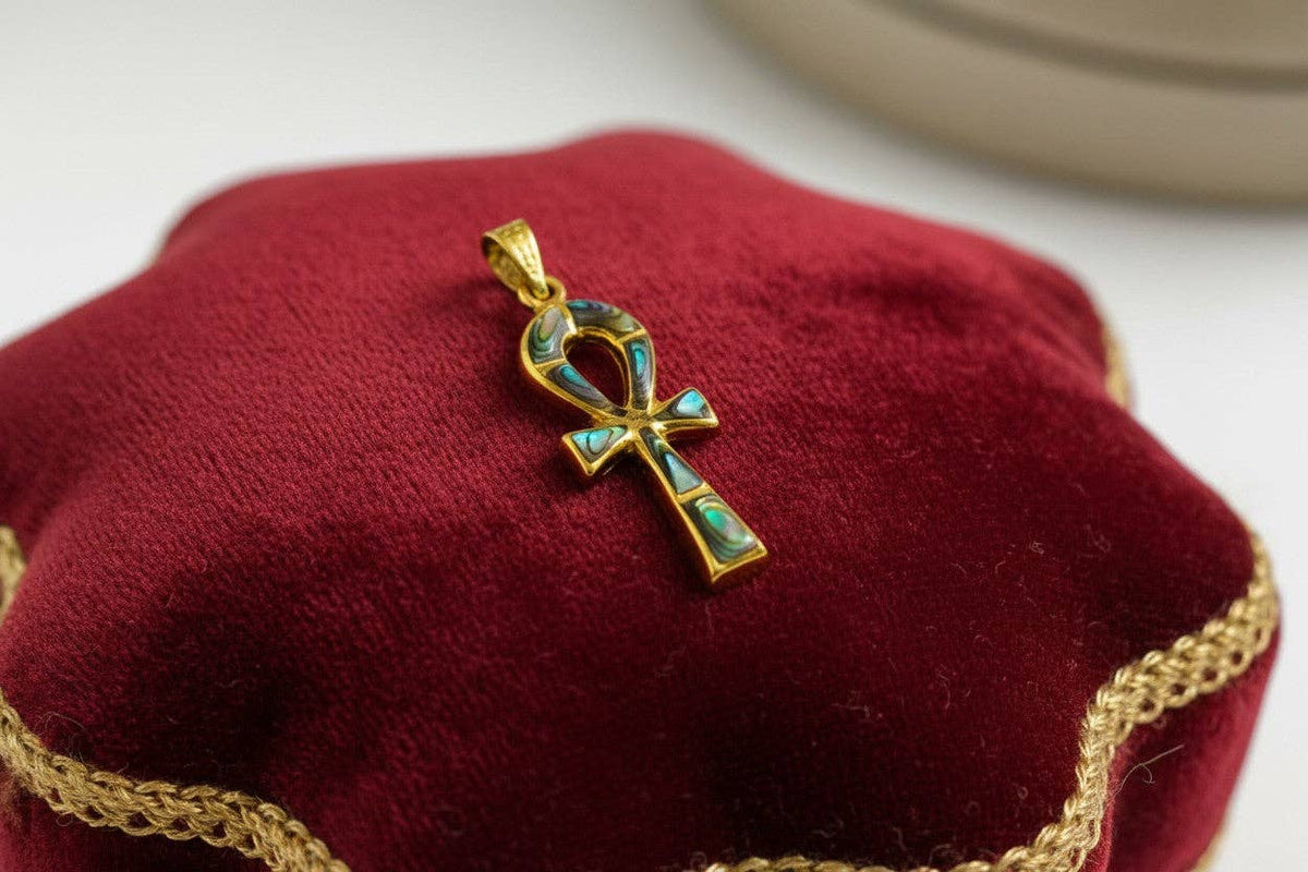 Gold Key of Life Pendant, Egyptian Abalone Ankh Necklace: Pendant Only