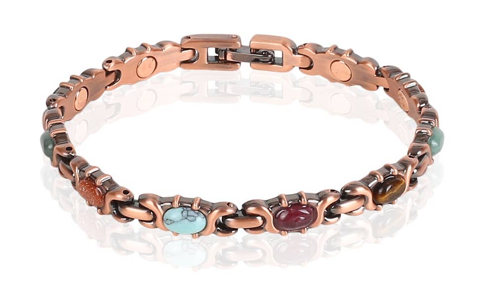 6188-33 Magnetic Gemstone Coppertone Link Bracelet 7.5"