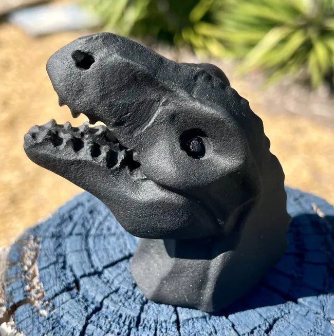 Black Obsidian T-Rex Dinosaur Head